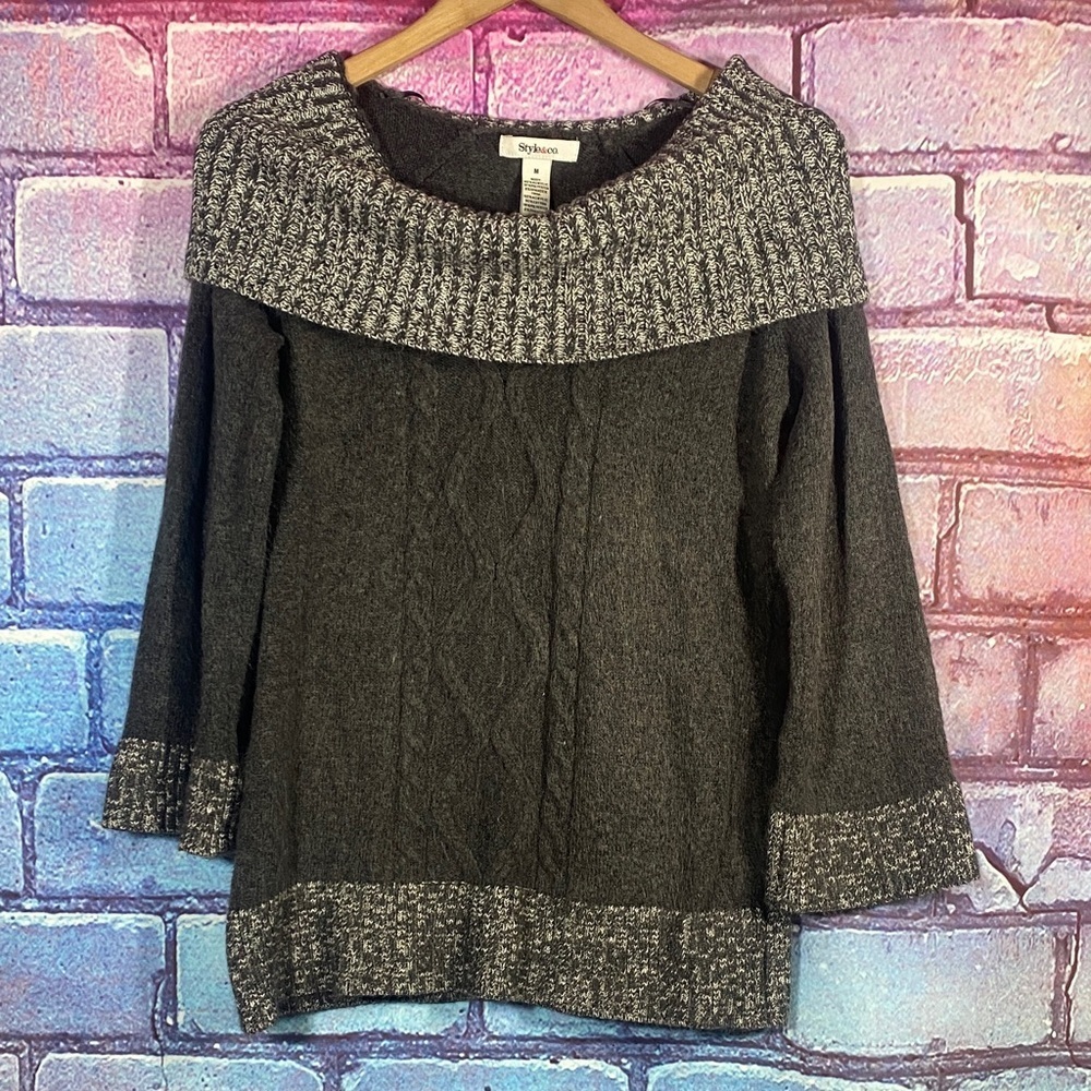 Style & Co Off Shoulder Knit Sweater Gray Womens M